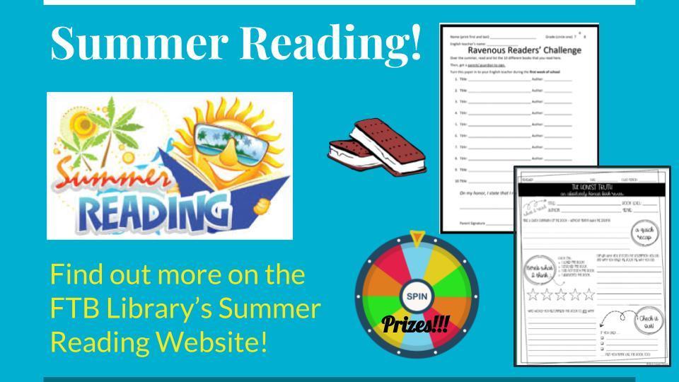 a picture of the summer reading flier, with a sun holding a book, ice cream sandwiches, a prize wheel, and a couple of forms.