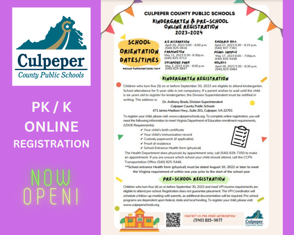 Preschool & Kindergarten Online Registration for 20232024 Culpeper