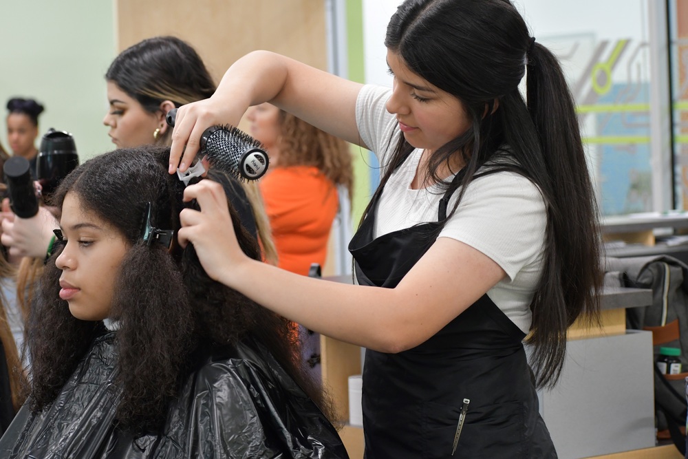 student brushing hair 