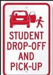 A picture of a sign that says student drop-off and pick-up
