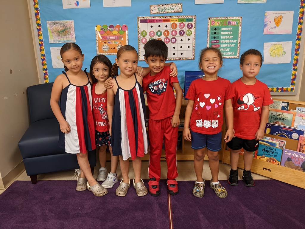 Yowell students wearing red, white and blue