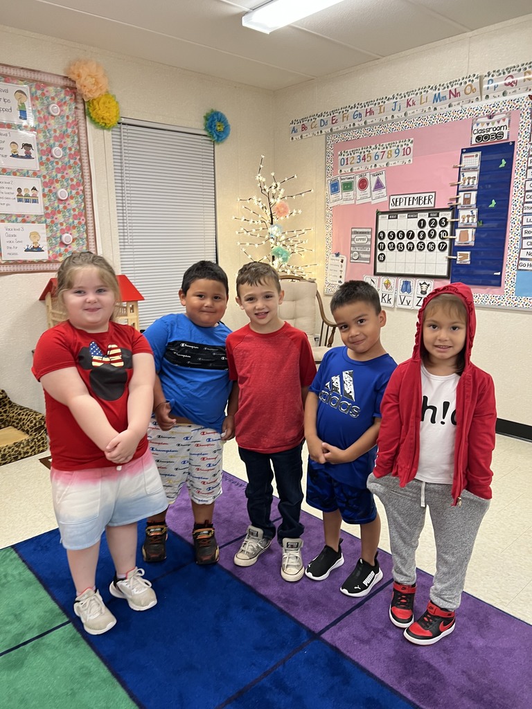 students wearing red, white and blue