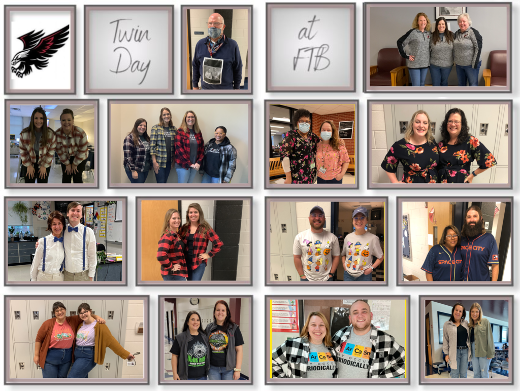 A collage of all the teachers who dressed like twins