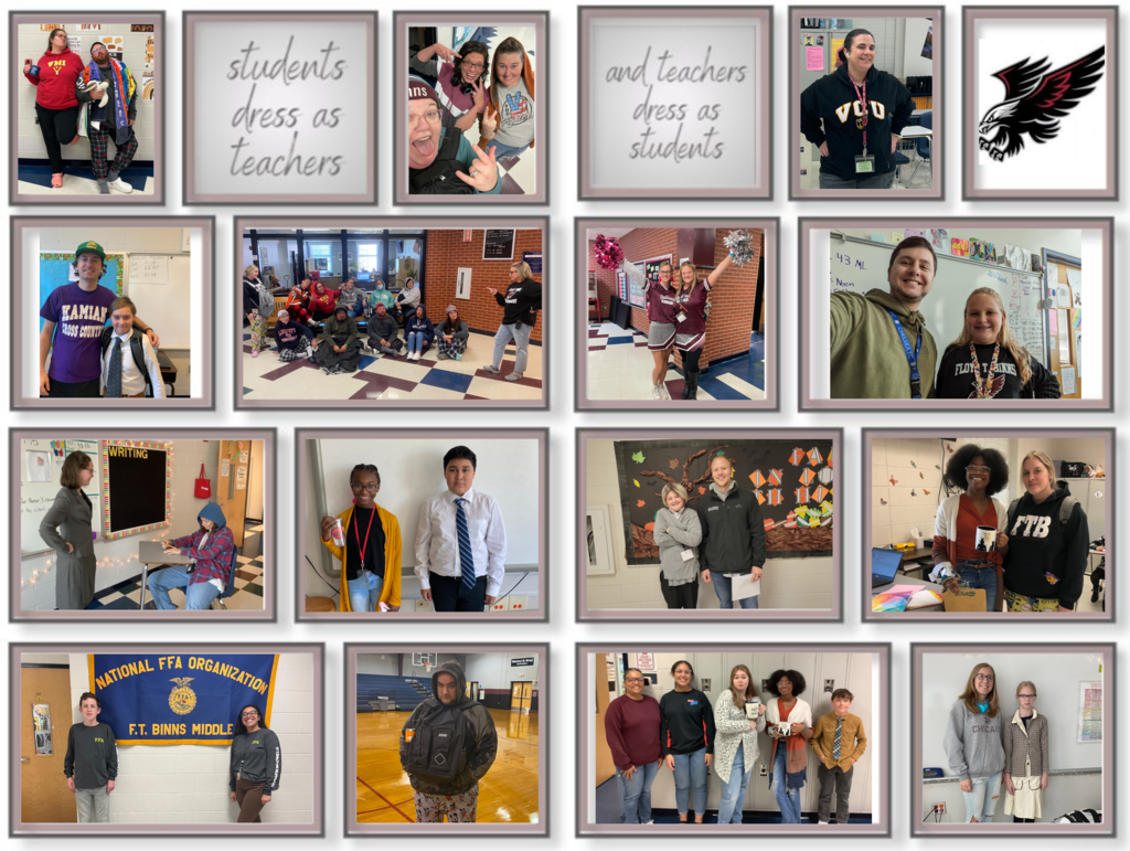 A collage of all the teachers who dressed like students and students who dressed like teachers. 