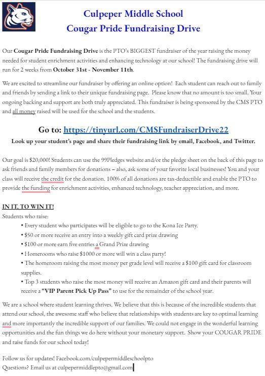 CMS PTO Fundraiser details