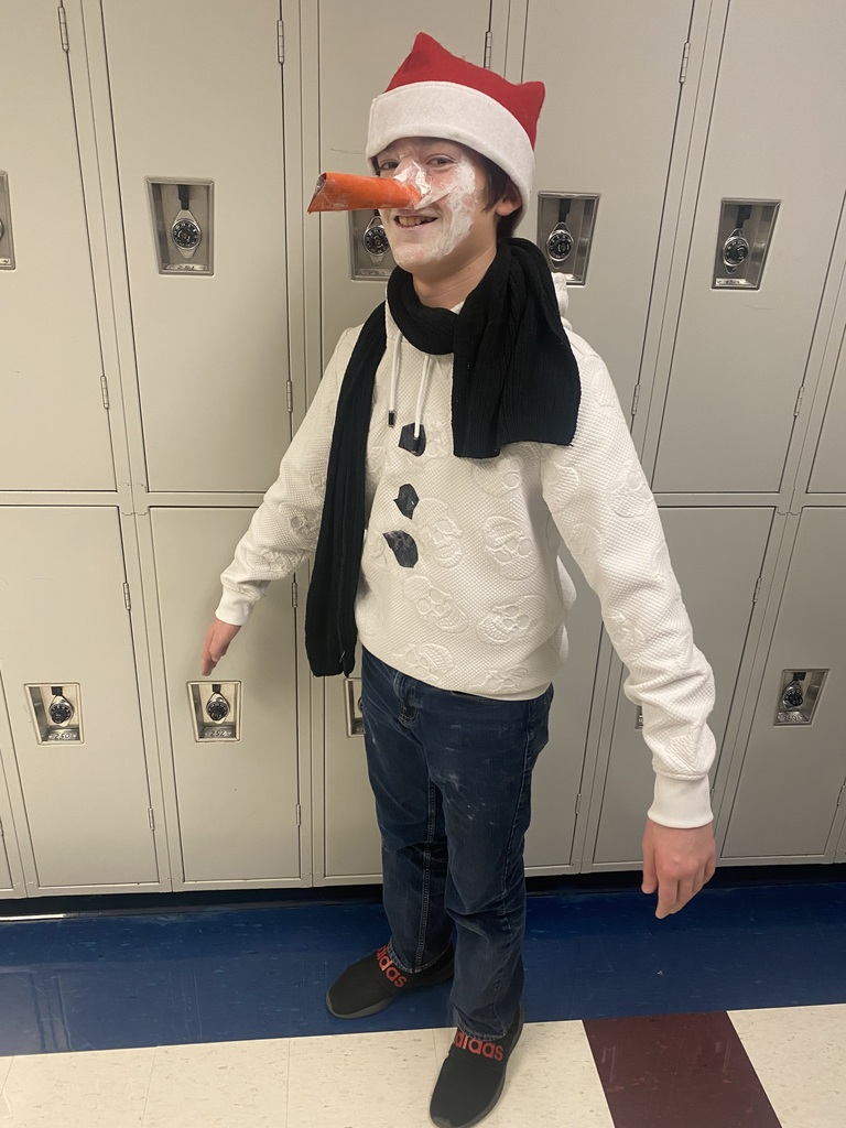 A picture of a student dressed as a snowman