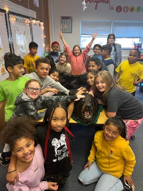 McMahon's 3rd Grade Class with Brown Bear Rug