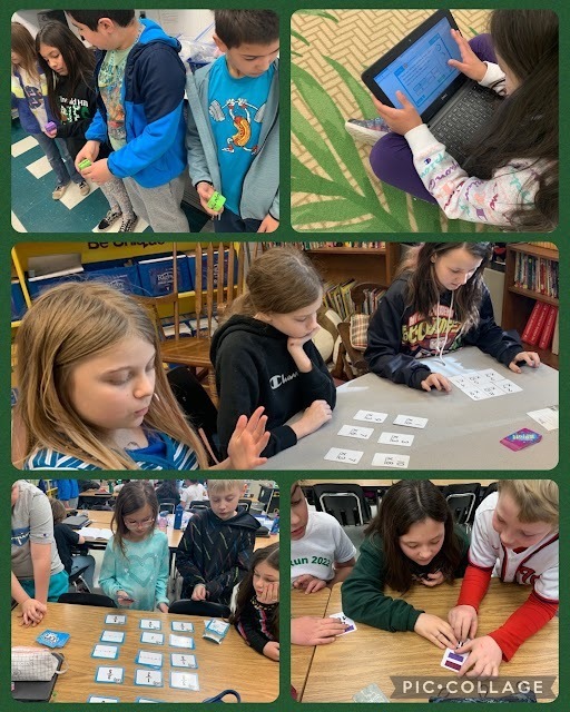 Students playing fraction games