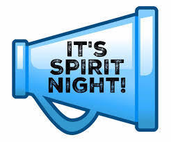 A picture of a megaphone with the text "It's Spirit Night"