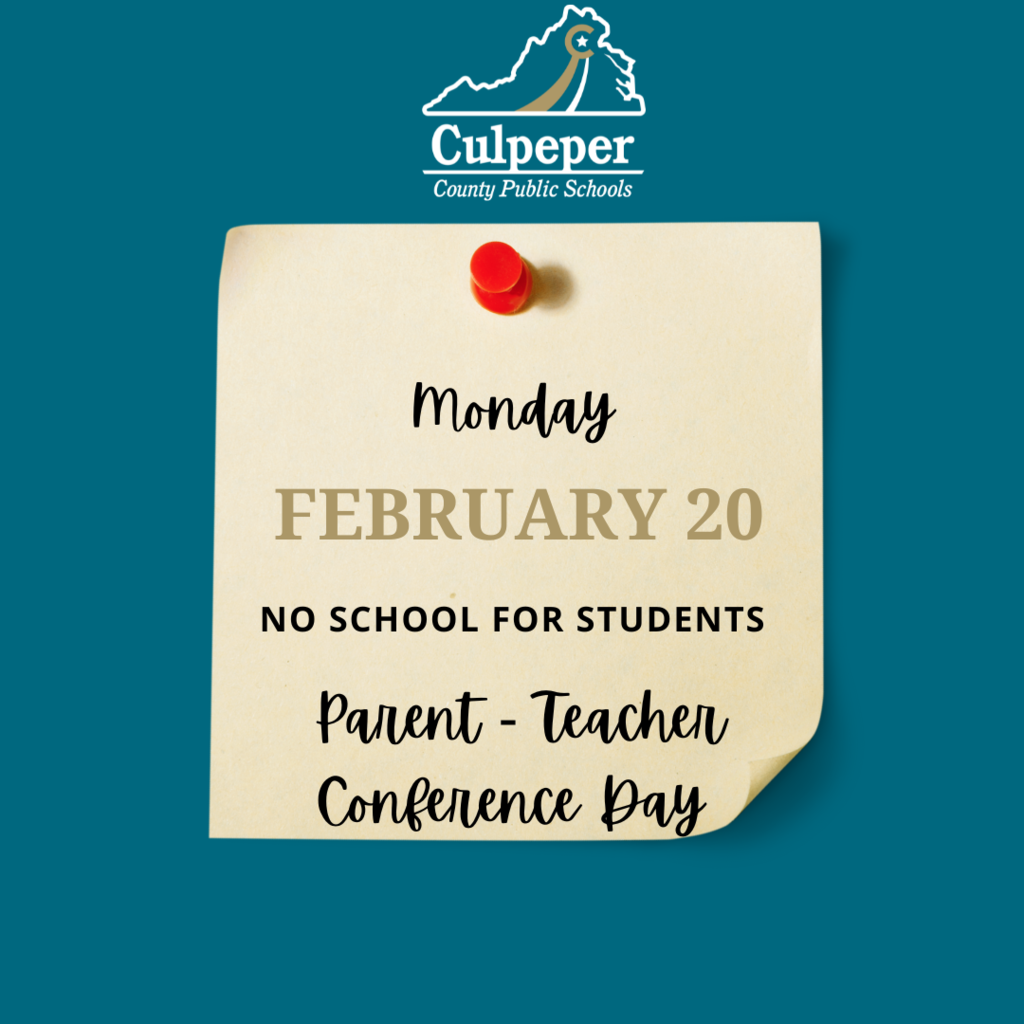 sticky note no school for students Monday February 20