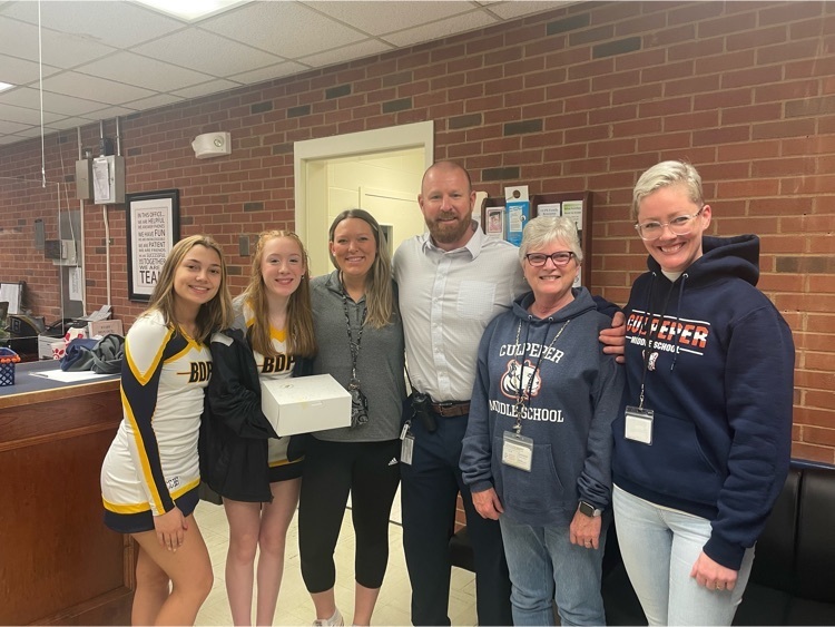 Thank you to our cheerleaders who celebrated National Random Act of Kindness Day by delivering doughnuts to Central Office, CMS, and to our staff! #BDP #ForksUp #BetterEveryDay