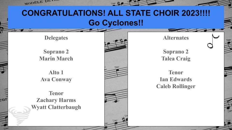 music notes blue banner all state choir 2023