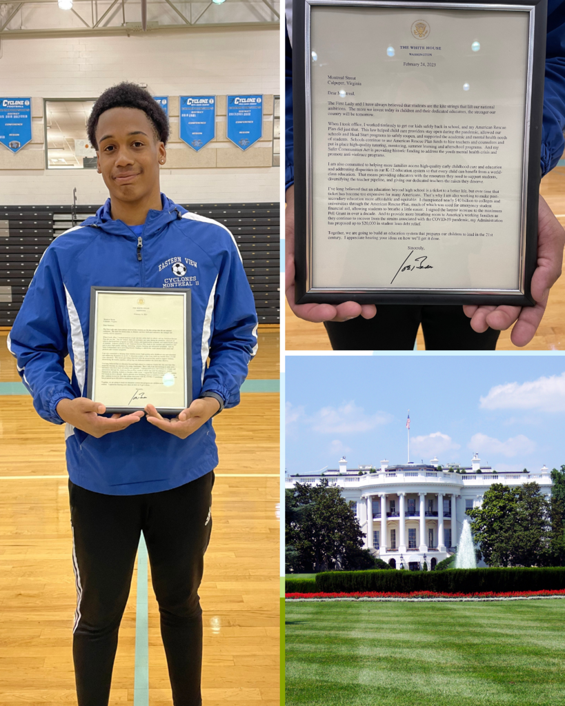 student holding a letter from the white house