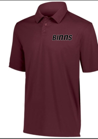 A picture of a maroon polo with the Binns logo on it. 
