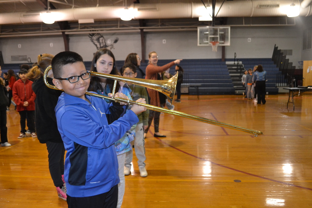 Students visited Binns to learn about the band program.