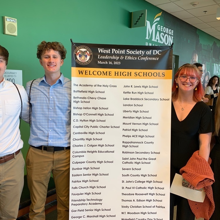 Junior students David Holland, Bennett Sutherland, Pluto Stedman, and Sarah Lane attended the West Point Leadership and Ethics Conference at GMU. Pluto earned the opportunity to apply for a $9,000 scholarship. #BDP #BetterEveryDay