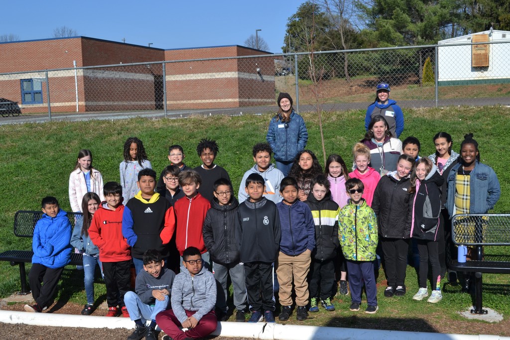 4th grade class by the newly planted Maple tree