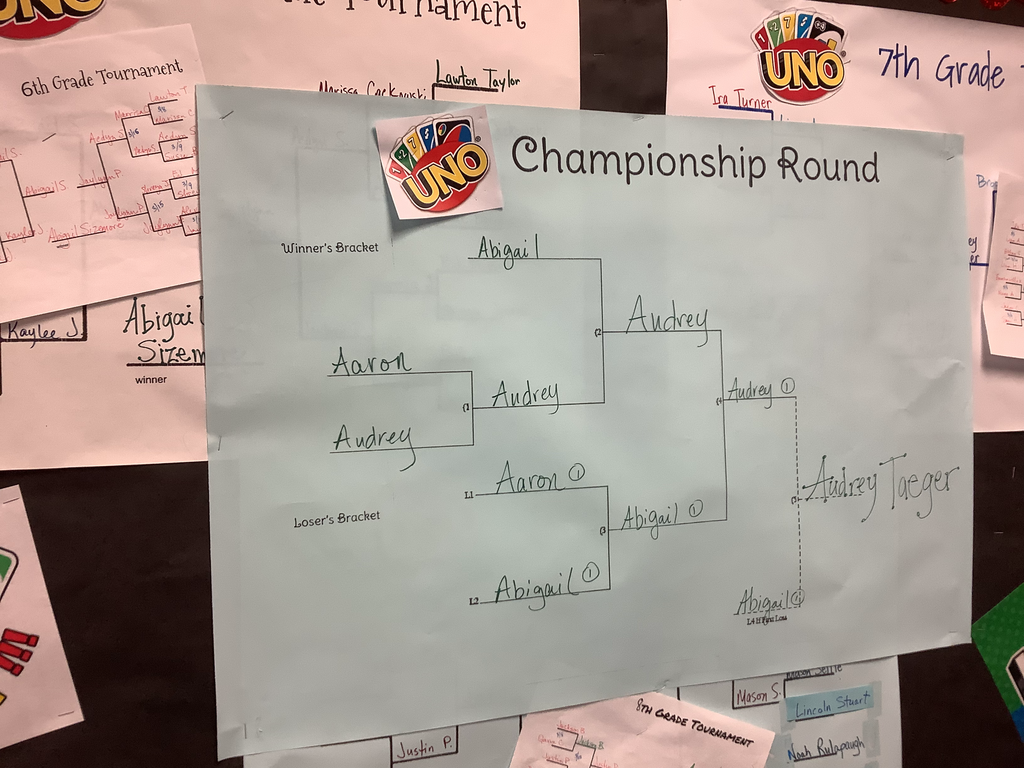 a picture of the uno bracket with the student winner
