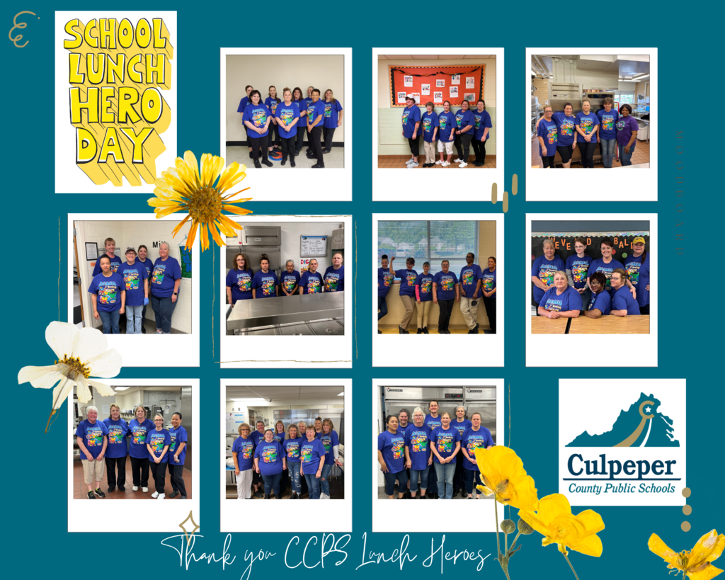 photo collage of school nurtriition staff in matching shirts