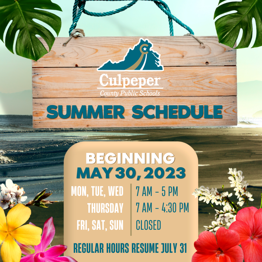 summer schedule with beach and tropical flowers
