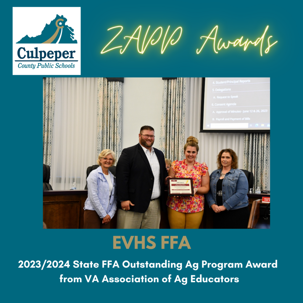 ZAPP Award 2023/2024 State FFA Outstanding Ag Program Award from VA Association of Ag Educators