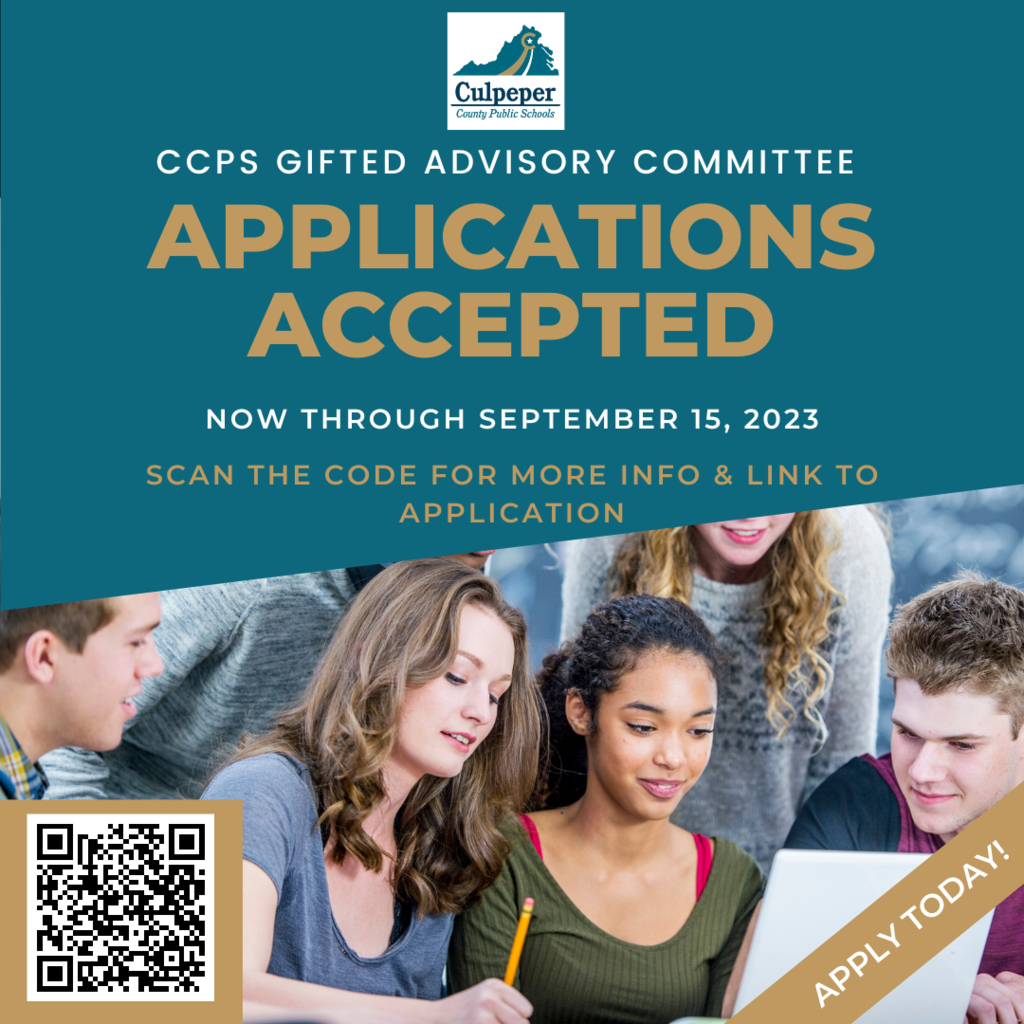 ccps gifted advisory committee applications accepted now through september 15 2023 scan the QR code for more info and link to application