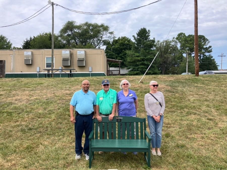 Culpeper Mid-Day Lions Club brings the buddy bench from the Trex recycling program.