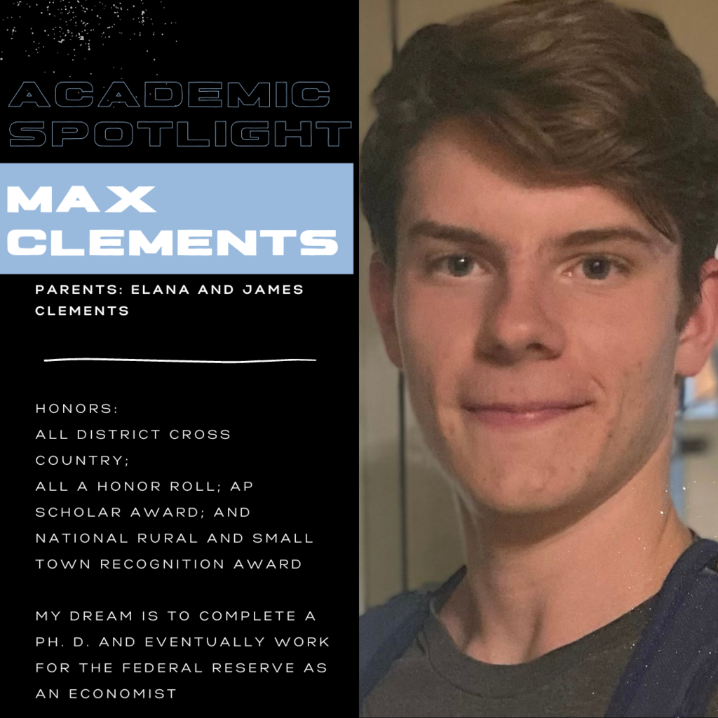 AcademicSpotlight; black background; picture of MaxClements