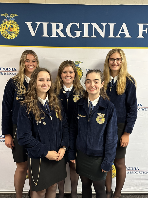 State FFA Degrees: Cassidy Wolfcale, Cameron Stanley, Madisyn Corron, Morgan Butler, and Hannah McDermott